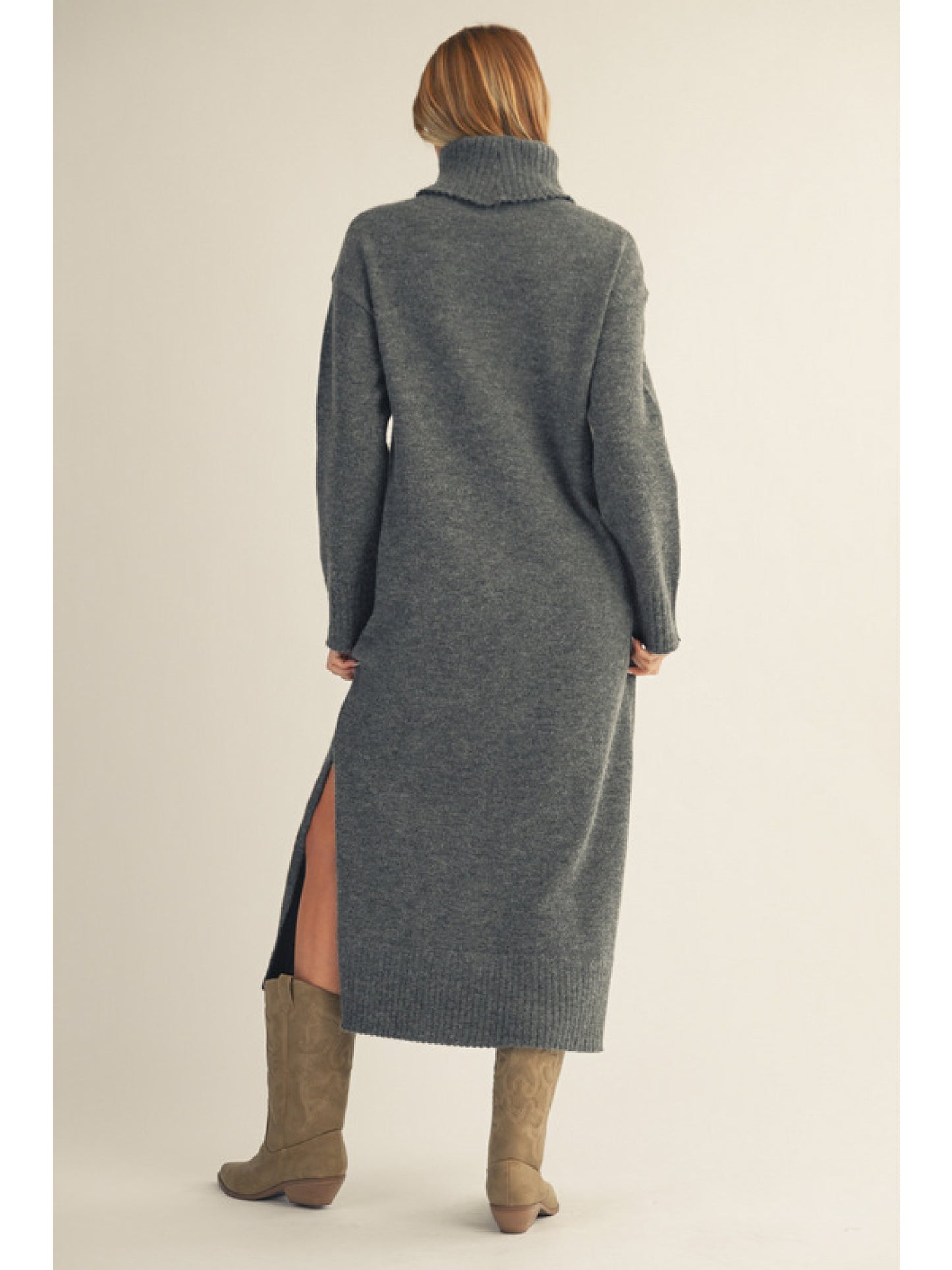 Long Sleeved Sweater Dress- Charcoal
