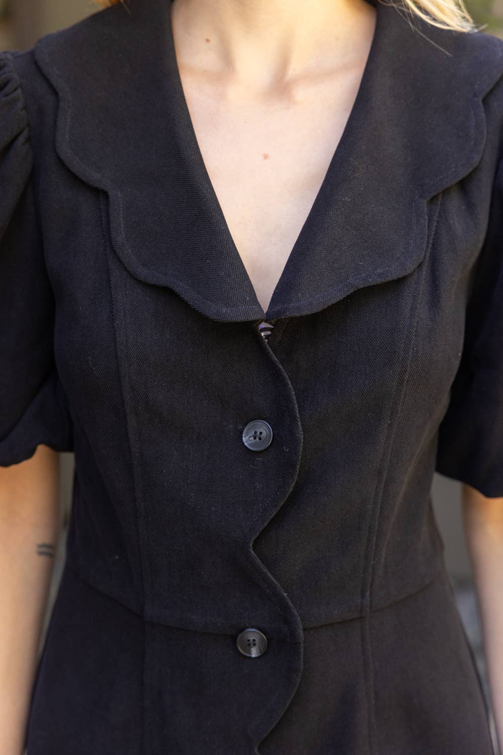 Scallop Detailed Button-Down Mini Dress