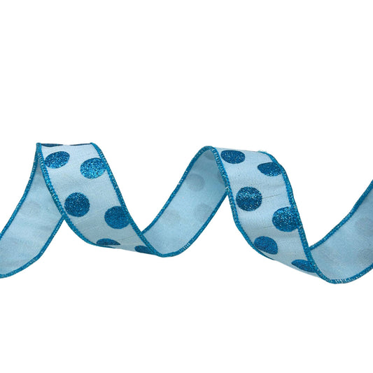 1.5'' X10 YD Blue Ribbon with Glitter Dots Ribbon