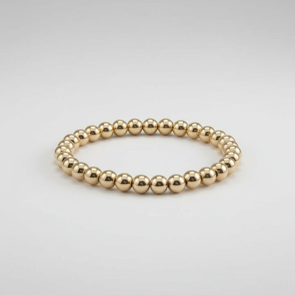 6mm Gold Metal Bead Stretch Bracelet