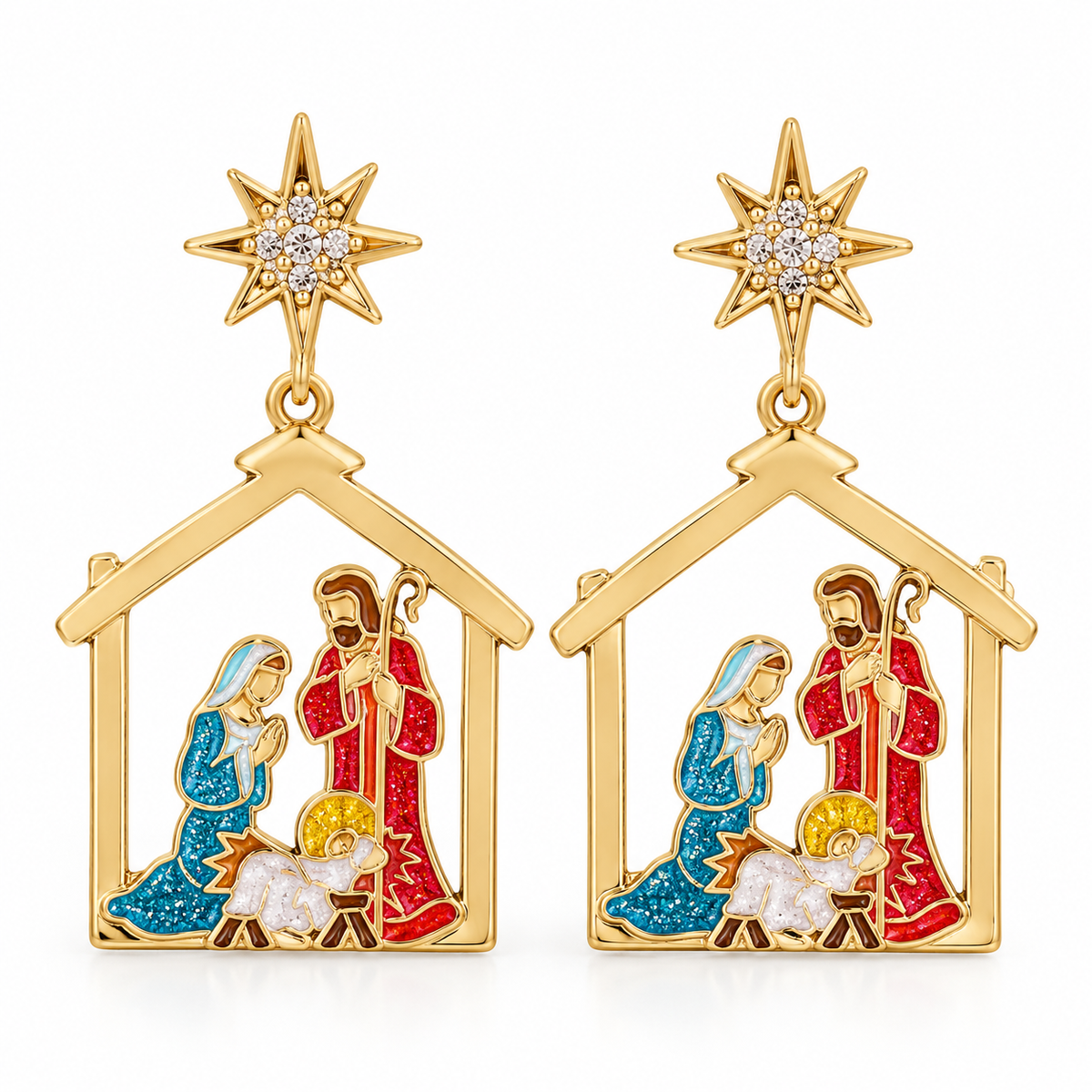 Nativity enamel drop earrings