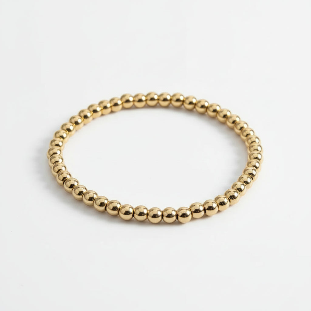 4mm Gold Metal Bead Stretch Bracelet