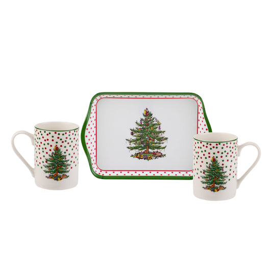 Christmas Tree Polka Dot Mug and Coasters