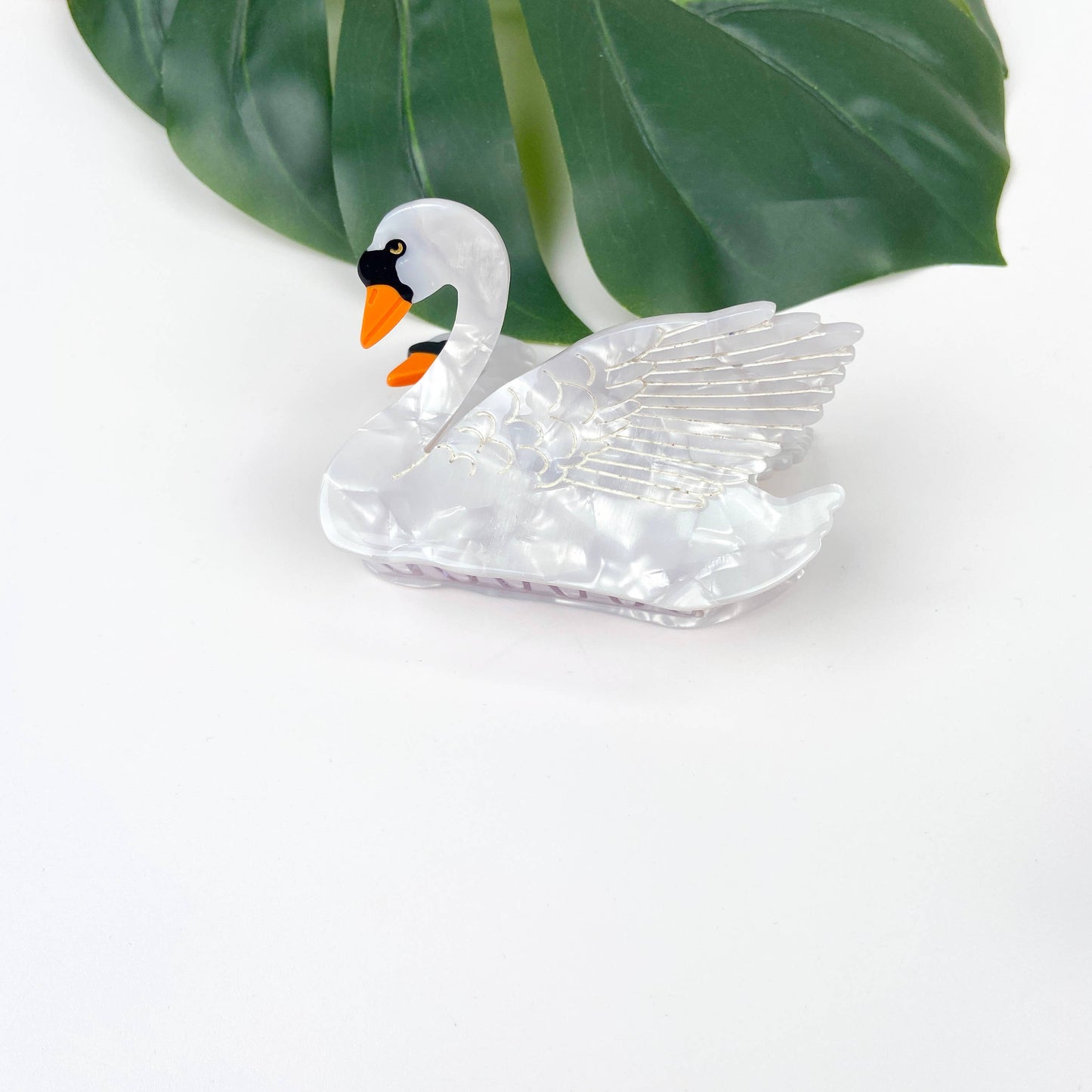 Acetate black and white swan hair claw clip