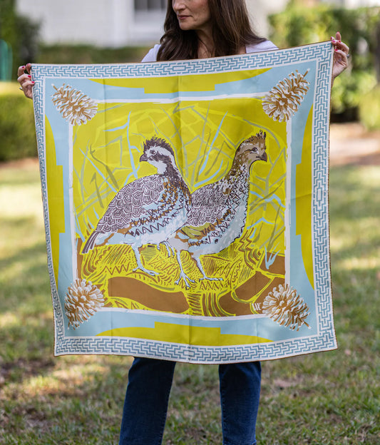 Austin Williams Chartreuse Quail Pair 25x25 Scarf