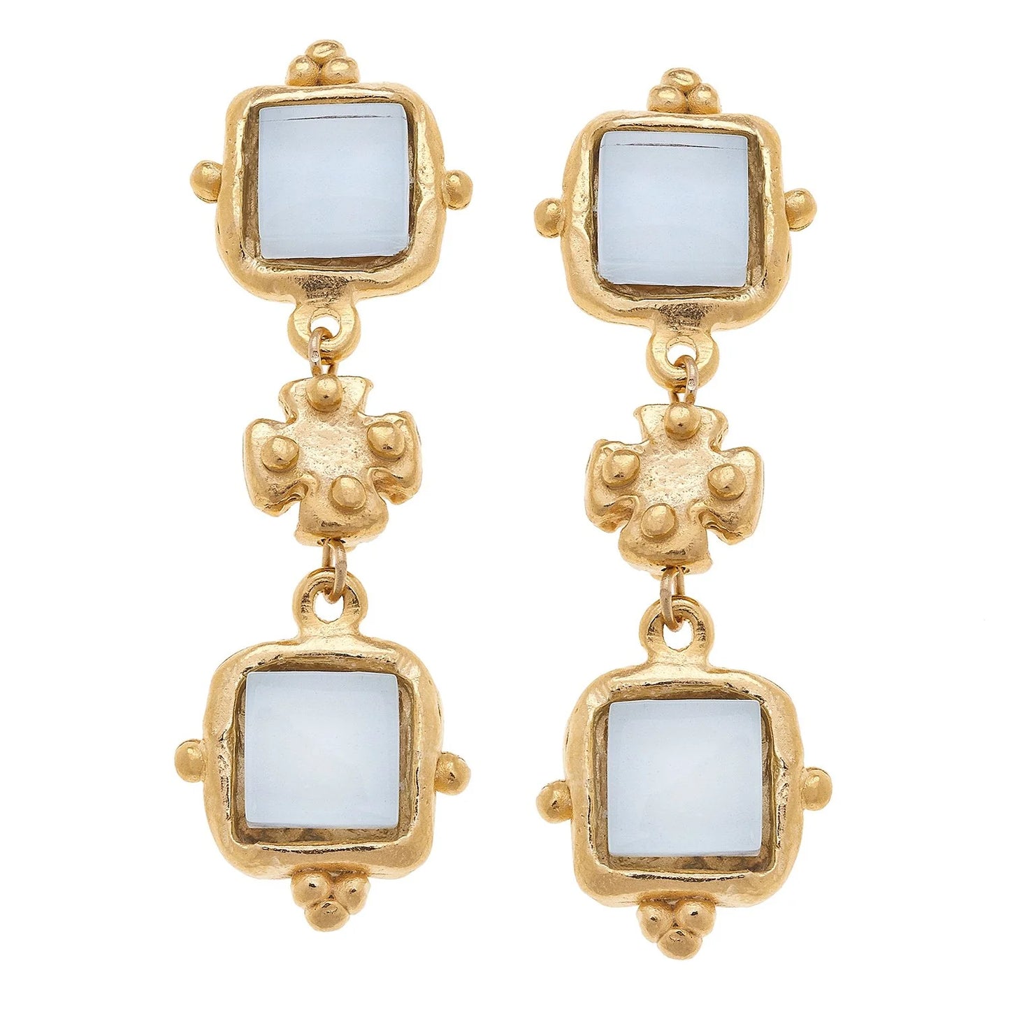 Susan Shaw Linked White French Glass Earrings