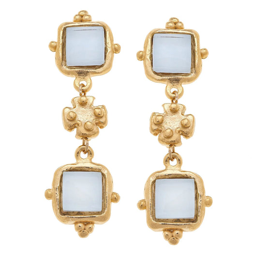 Susan Shaw Linked White French Glass Earrings