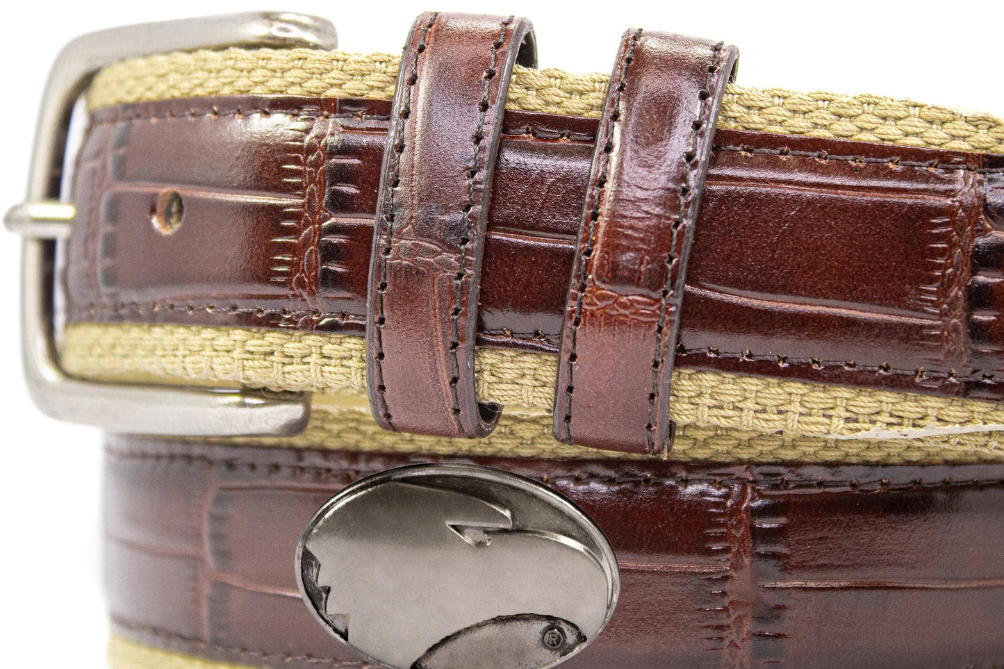 Georgia Southern Eagles Khaki Webbed Belt With Croc Leather Inlay