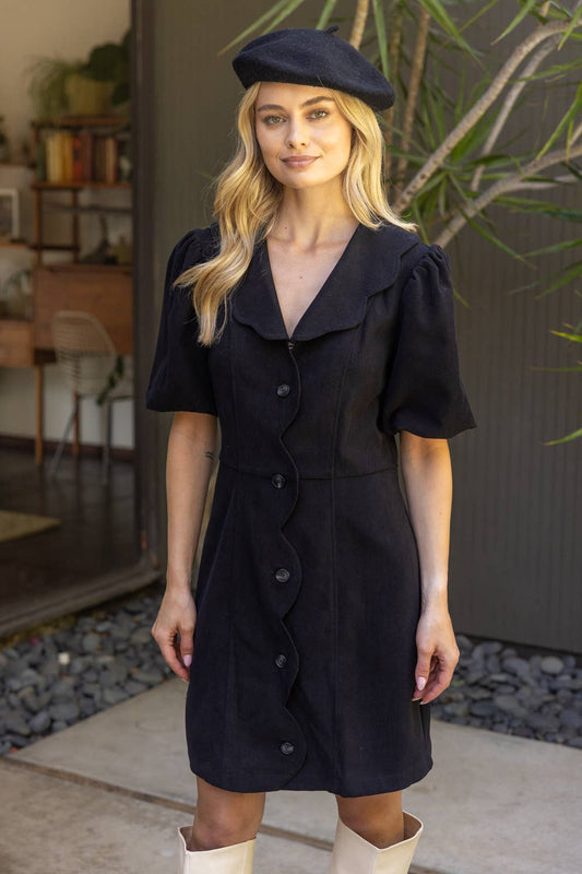 Scallop Detailed Button-Down Mini Dress