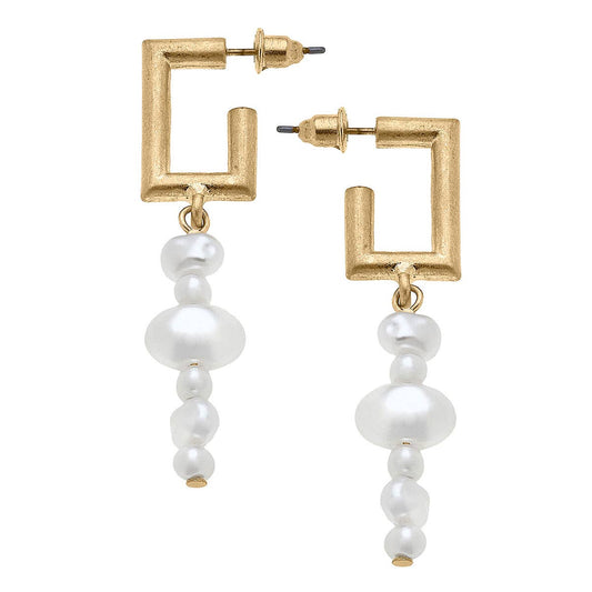Angela Freshwater Pearl Earrings in Worn Gold & Ivory