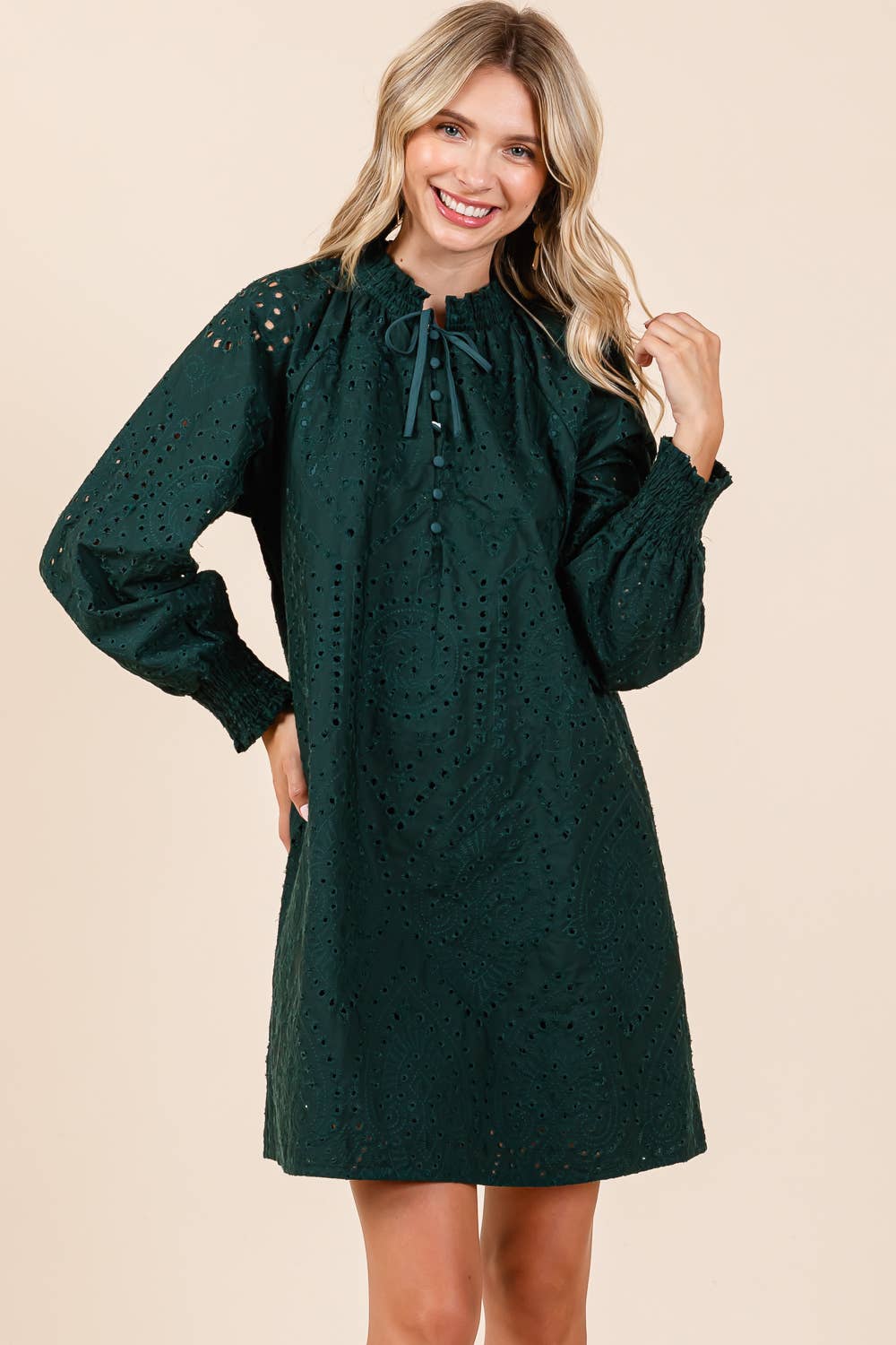 Evergreen Eyelet Mini Dress