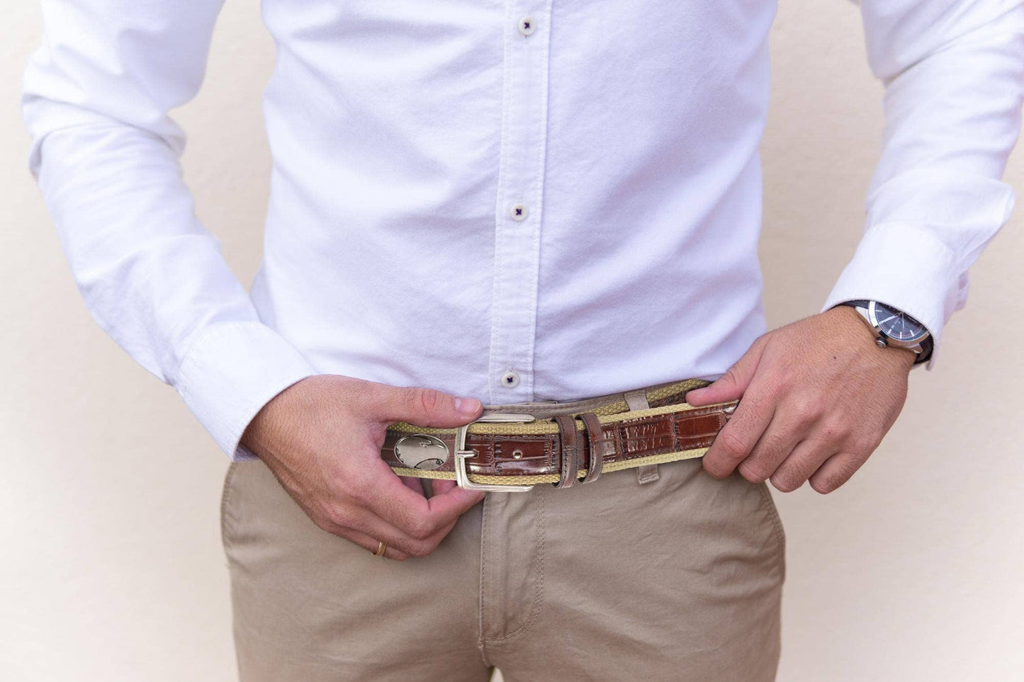 Georgia Southern Eagles Khaki Webbed Belt With Croc Leather Inlay