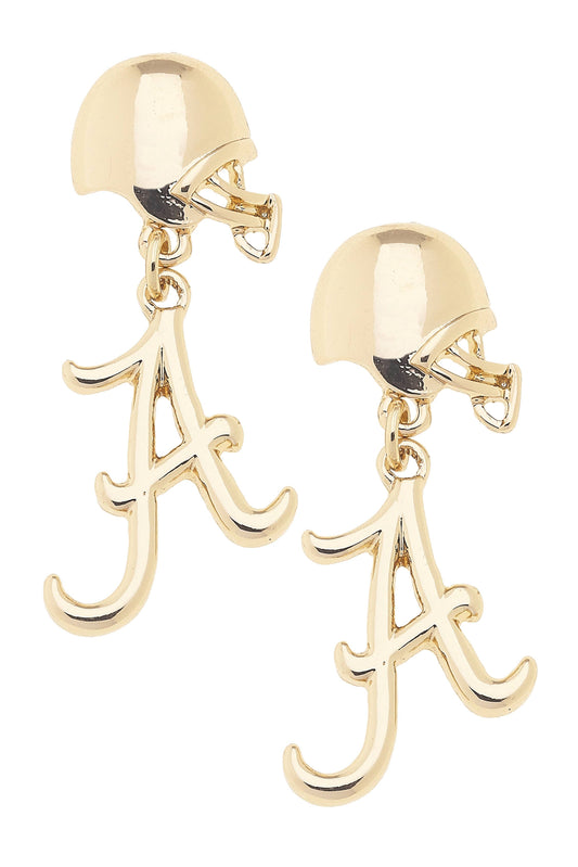 Alabama Crimson Tide Logo Helmet Earrings in Shiny Gold