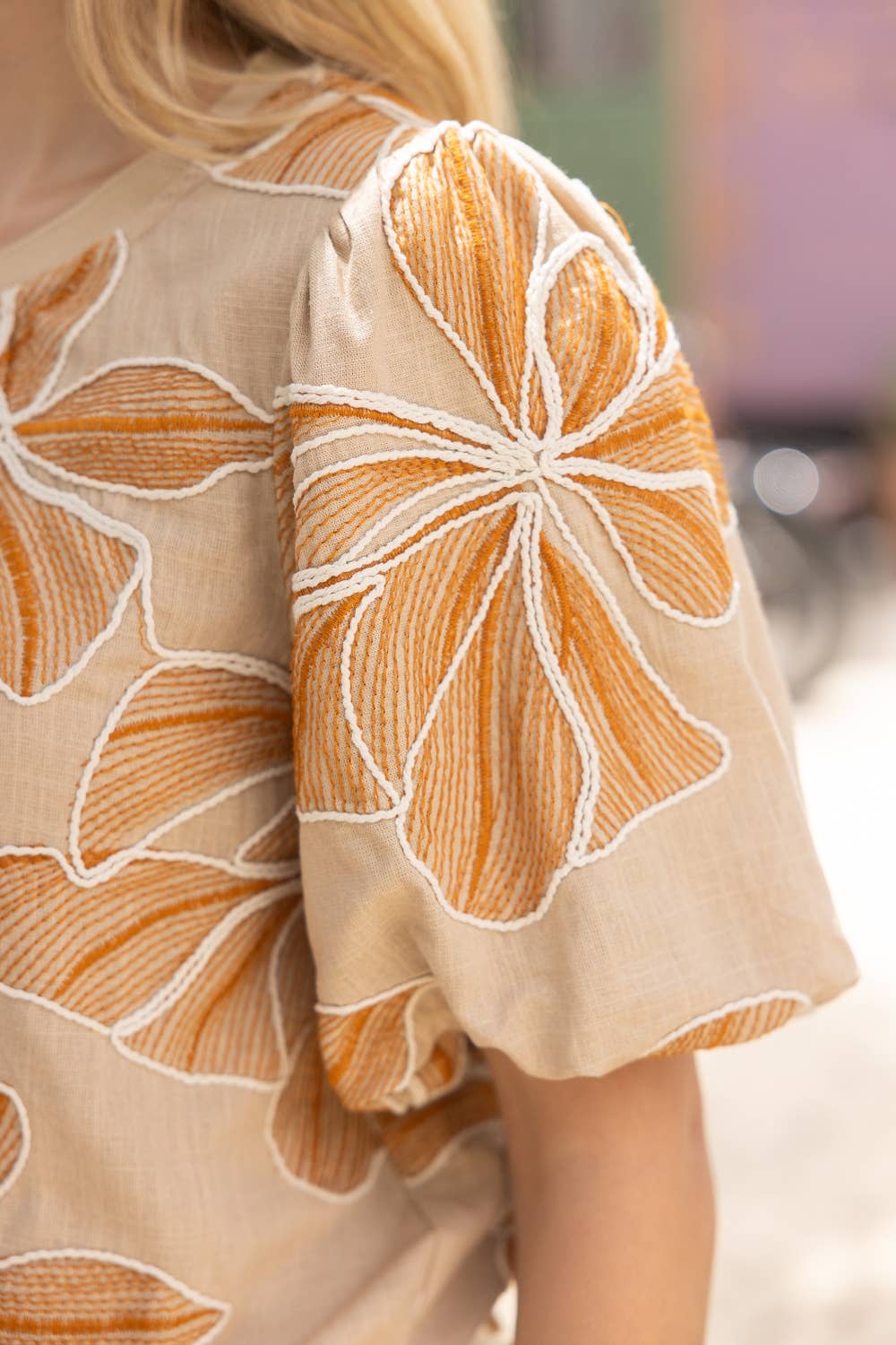 Contrast Band Detailed Floral Embroidery Top