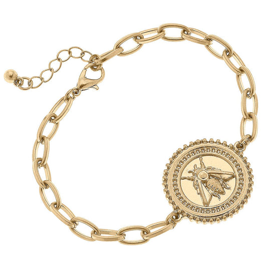 Nicolette Bee Medallion Chain Bracelet – Worn Gold