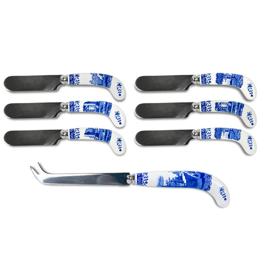 Blue Italian Cheese Knife & 6 Spreaders
