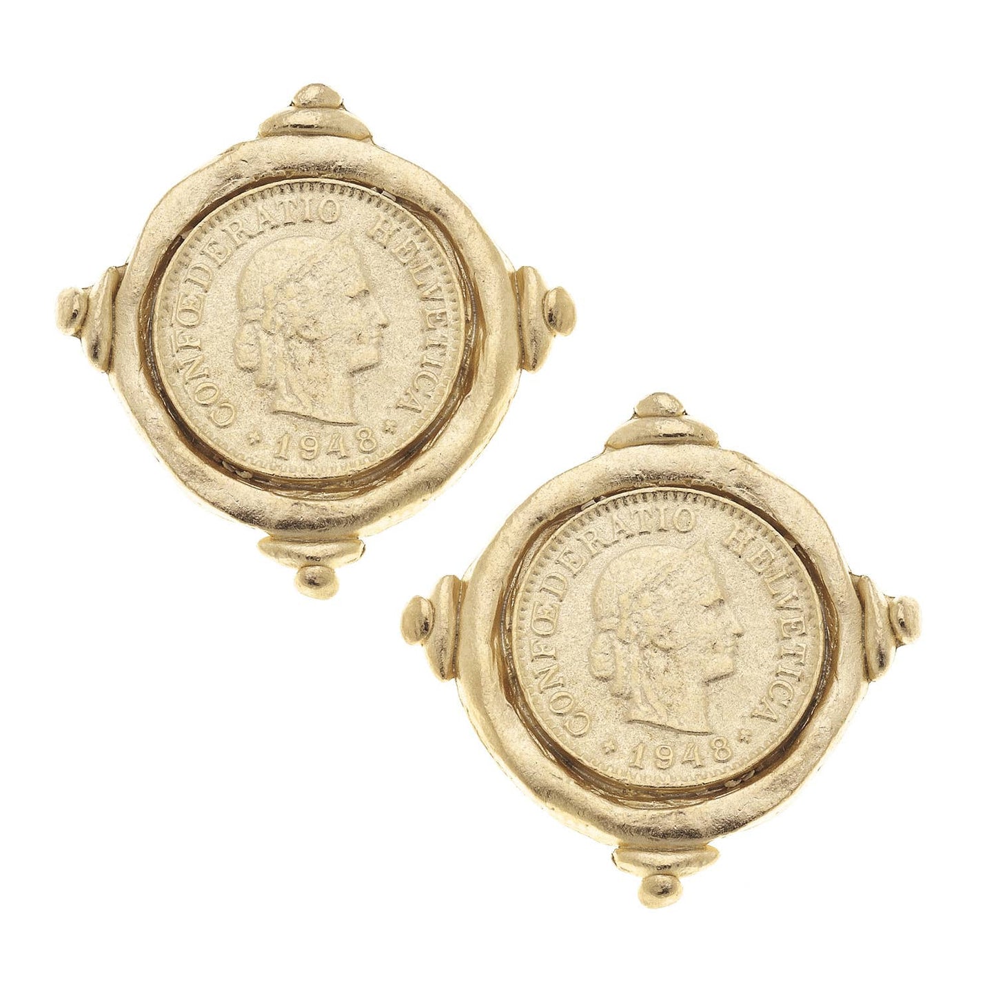 Susan Shaw Gold Intaglio Coin Pierced Earrings