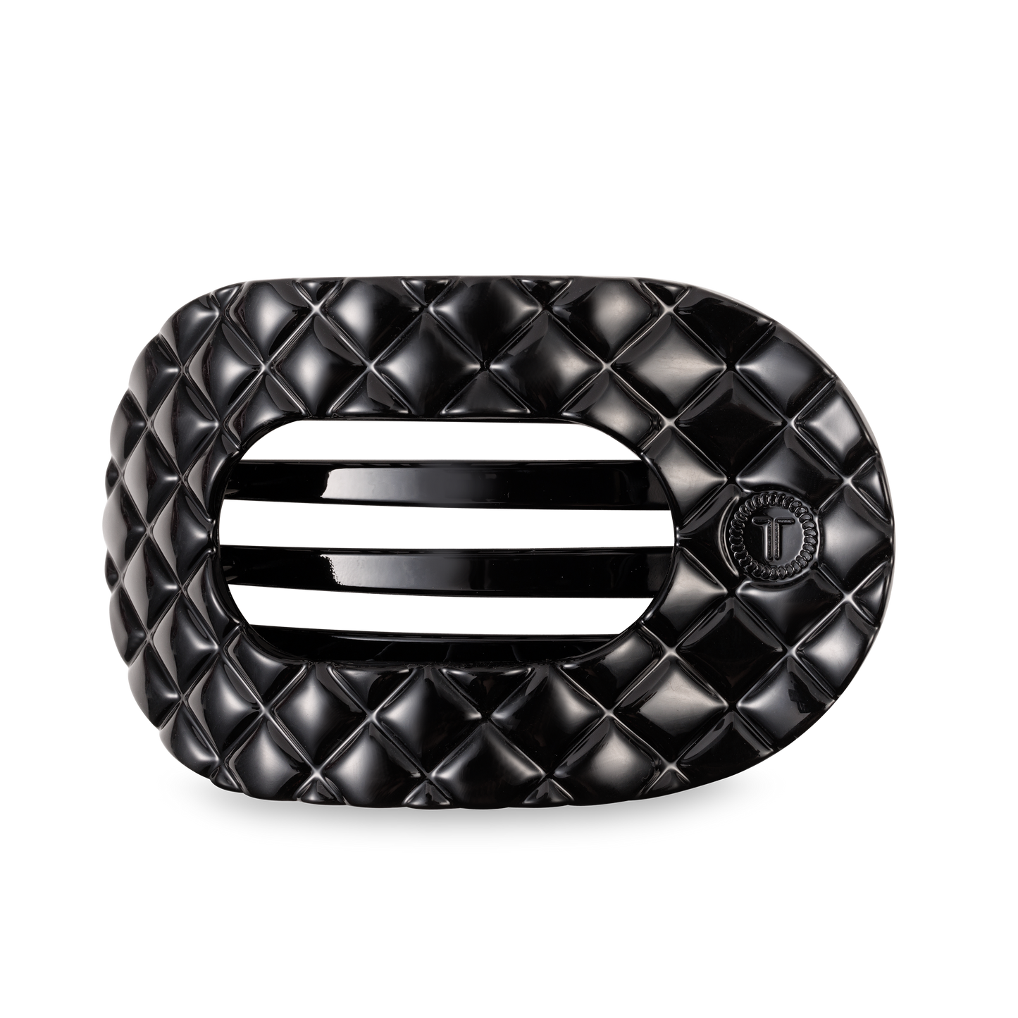 Teleties Flat Round Hair Clip | Large | Jet Black Quilted