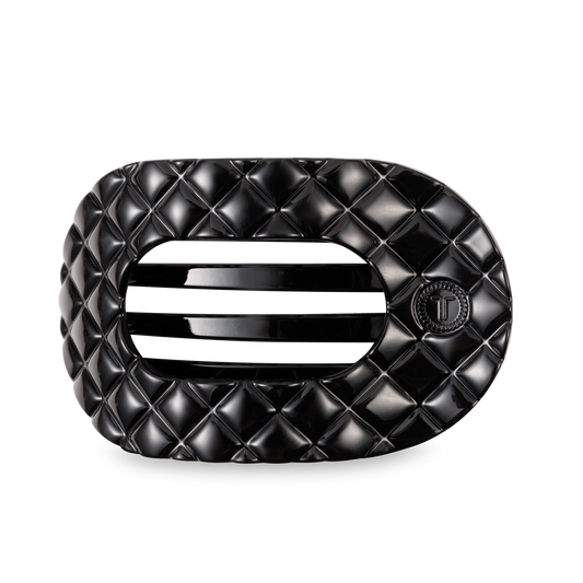 Teleties Flat Round Hair Clip | Large | Jet Black Quilted