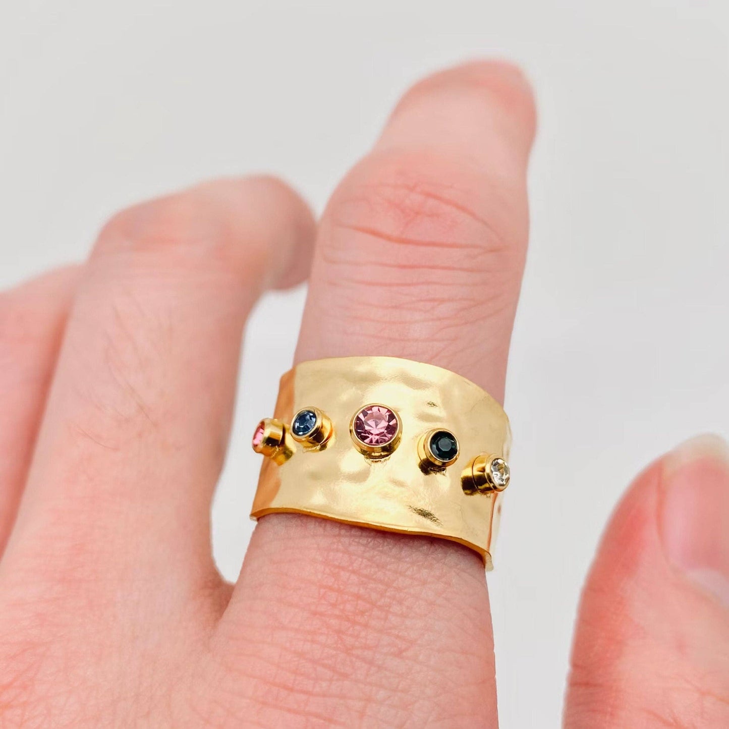 Colored Stainless Steel 18K Gold Plated Wide Ring