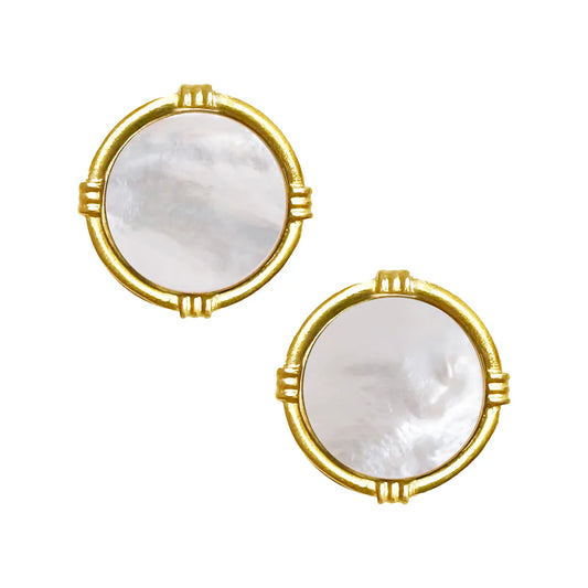 Susan Shaw Gold Round Mother of Pearl Post Earrings