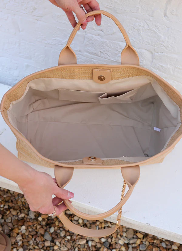 Melissa Tote Bag - Natural Lattice Tan