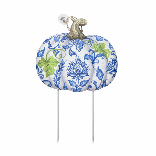 Blue Chinoiserie Pumpkin Garden Stake