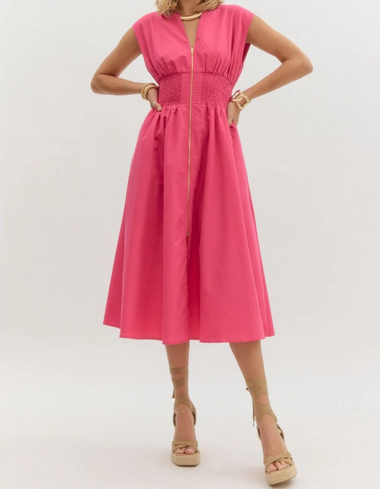 The Savannah Garden Zip-Up Midi Dress – Graceful, Effortless, You