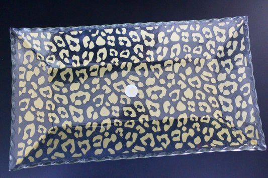 Leopard Rectangle Serving Tray   Clear/Gold   16.5x9.5