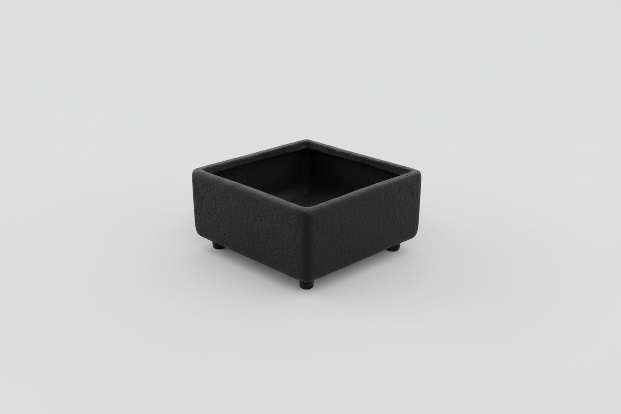 Square Footed Pot 11 x 11 x 5.5 Volcanic Ash Matte Black
