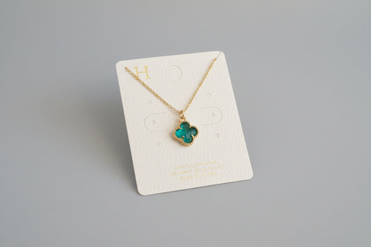 Glass Clover Charm Necklace Green