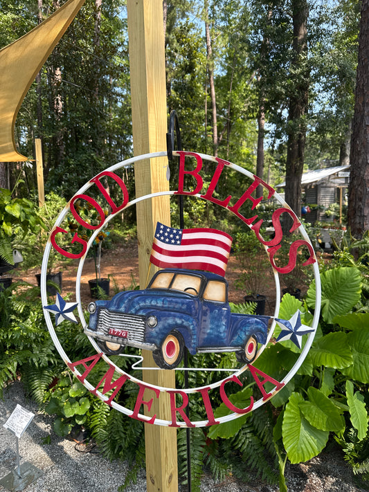 Metal God Bless America Plaque