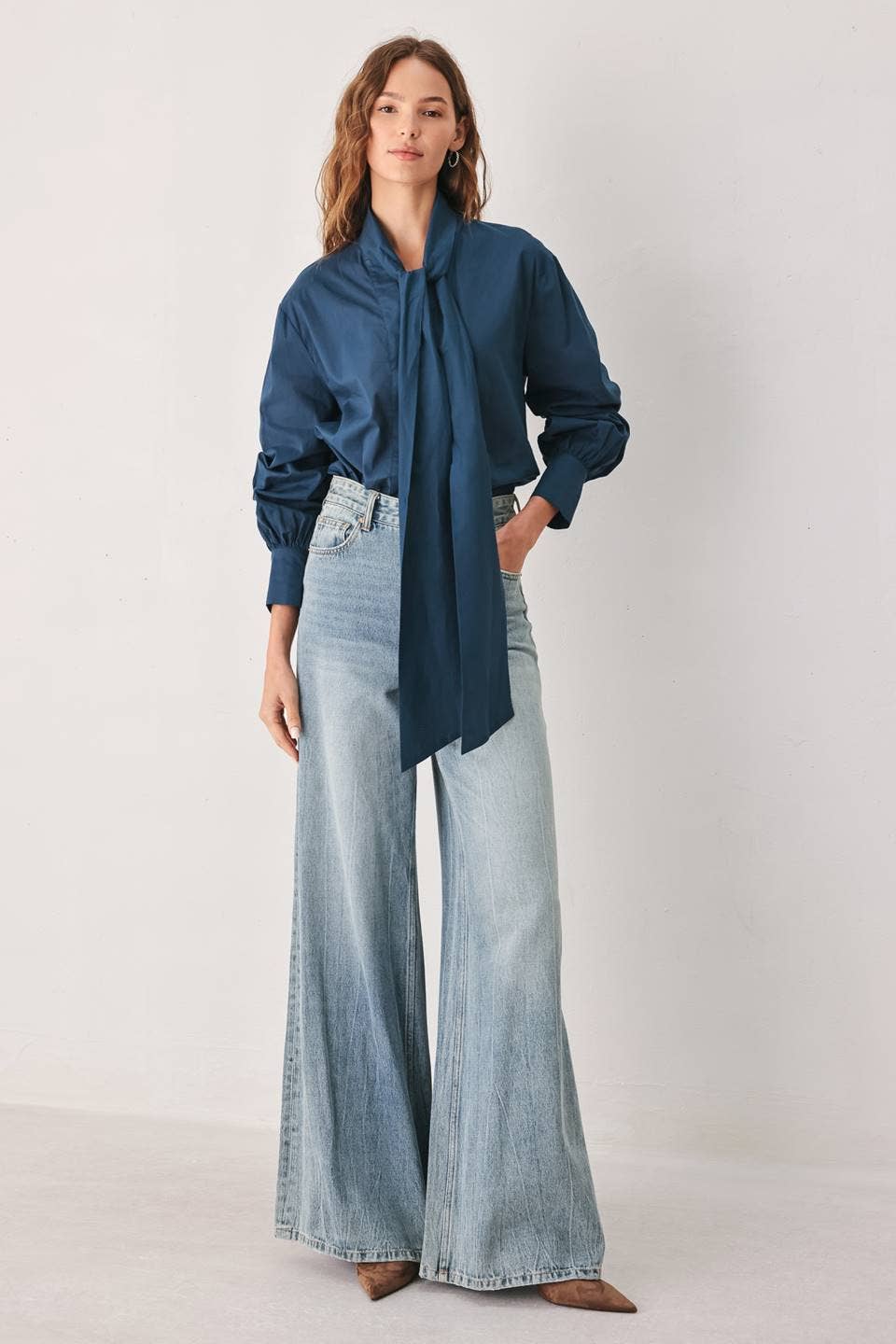Harbor Blue Bow Tie Blouse