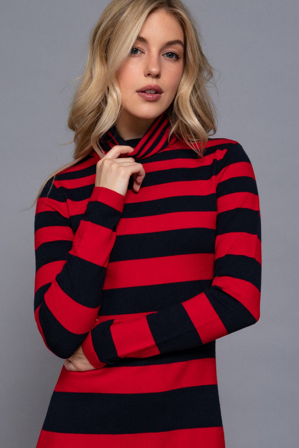 Timeless Long Sleeve Turtle Neck Rugby Stripe Maxi Dress