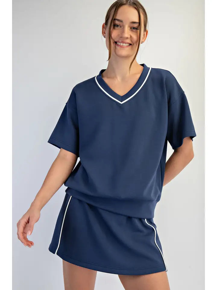 Modal Poly Navy Piped Skort Set
