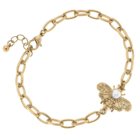 Calloway Bee & Pearl Chain Bracelet – Worn Gold