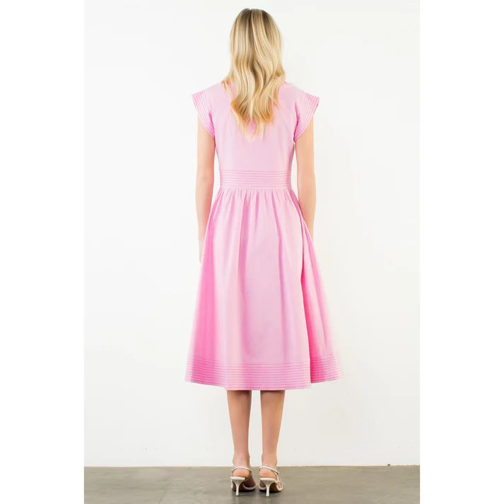 Short Sleeve Zipper up Dress Pink