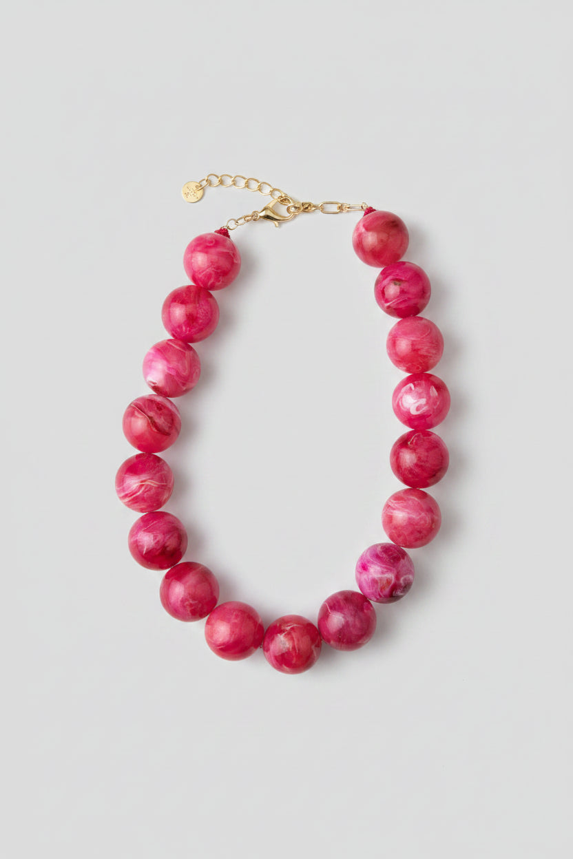 25mm Marble Ball Necklace Fuchsia