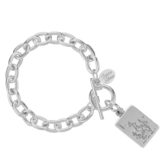 Susan Shaw Silver Mahjong Tile on Silver Heavy Chain Toggle Bracelet