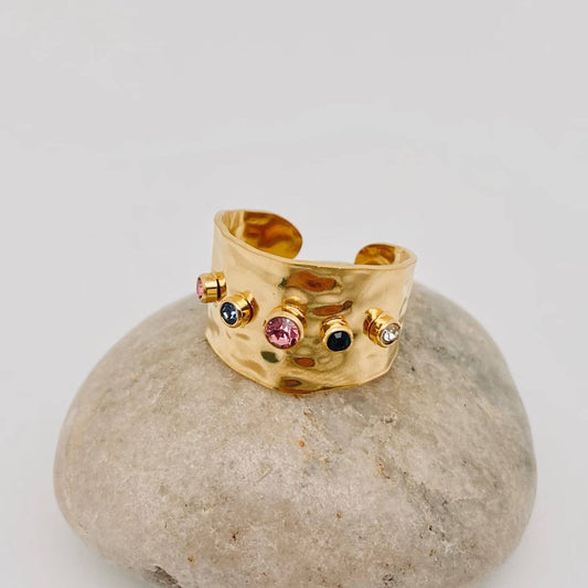 Colored Stainless Steel 18K Gold Plated Wide Ring