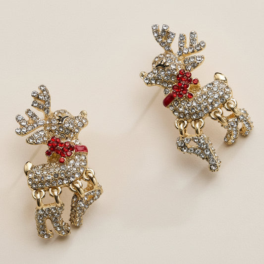 Crystal Reindeer Christmas Earrings