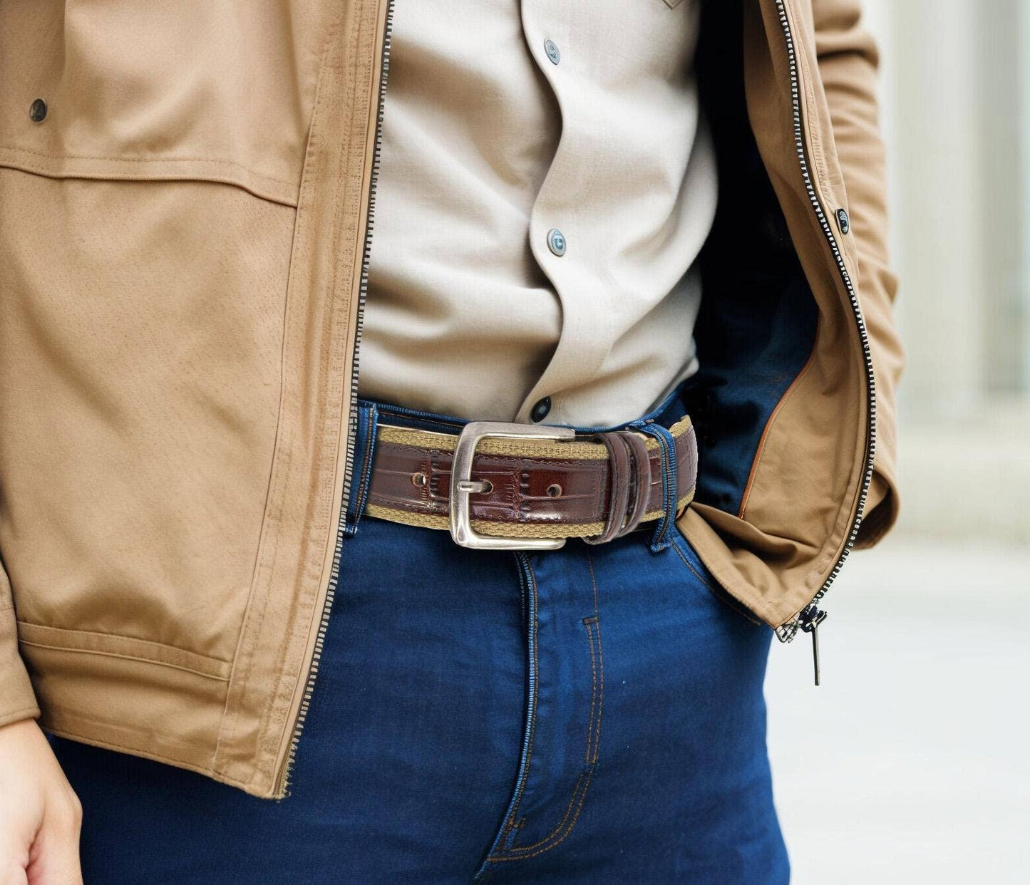 Georgia Southern Eagles Khaki Webbed Belt With Croc Leather Inlay