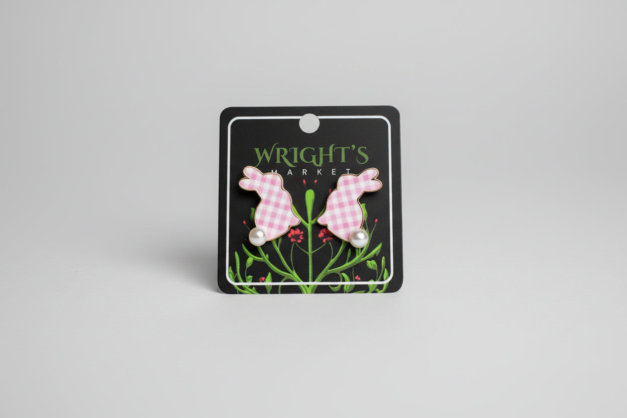 Check Pattern Easter Bunny Earrings