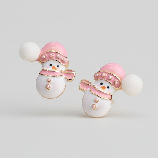 Snowman Enamel Stud Earrings with Titanium Posts