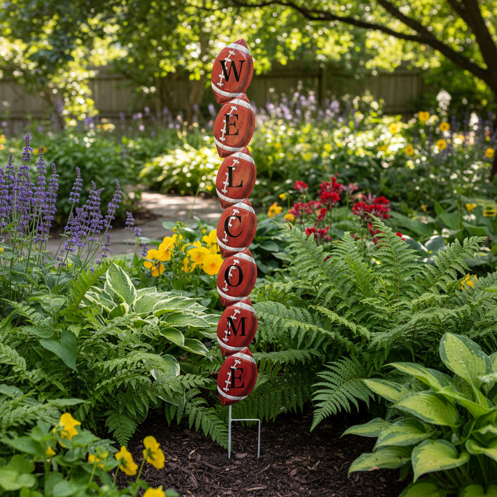 Stacked Metal Welcome Football Yard Sign