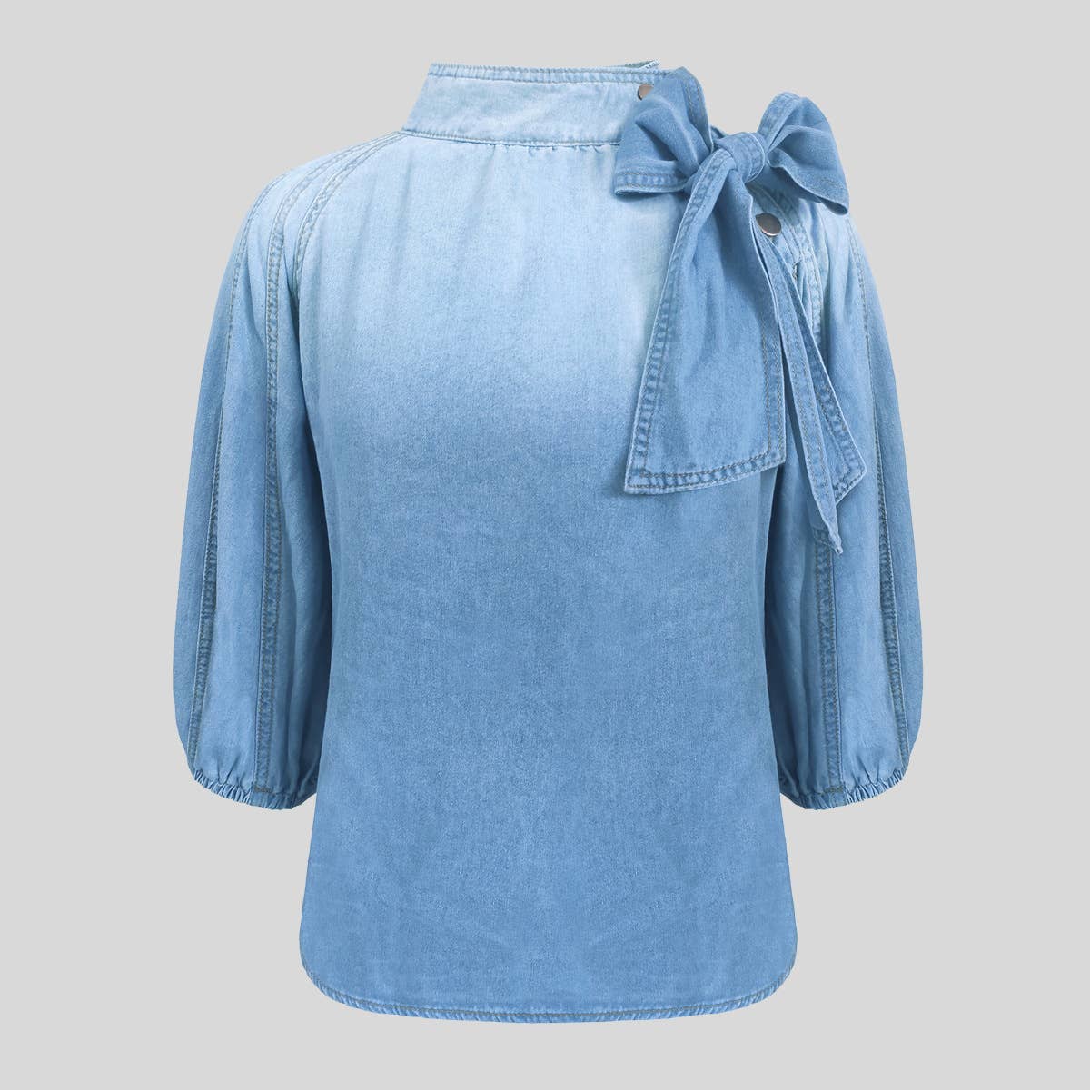 3/4 sleeve loose puff sleeve denim blouse