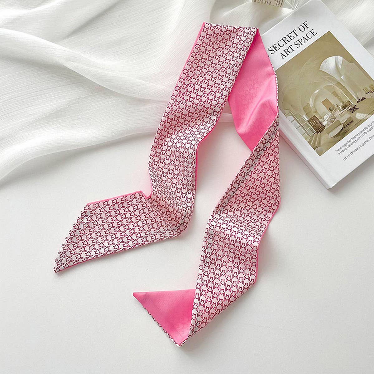 Pink Floral Skinny Scarf