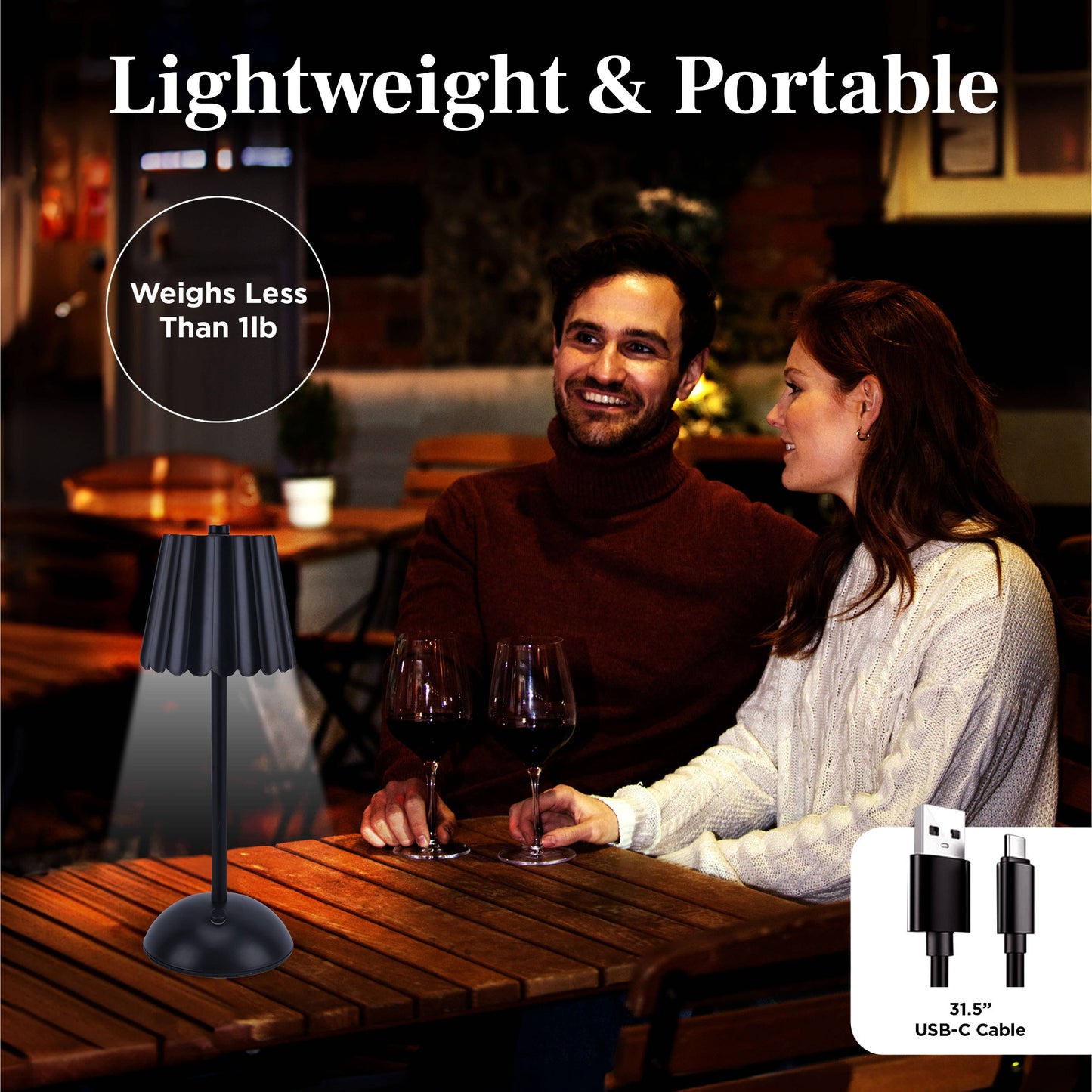 Rechargeable Scalloped Plastic Table Lamp in Black