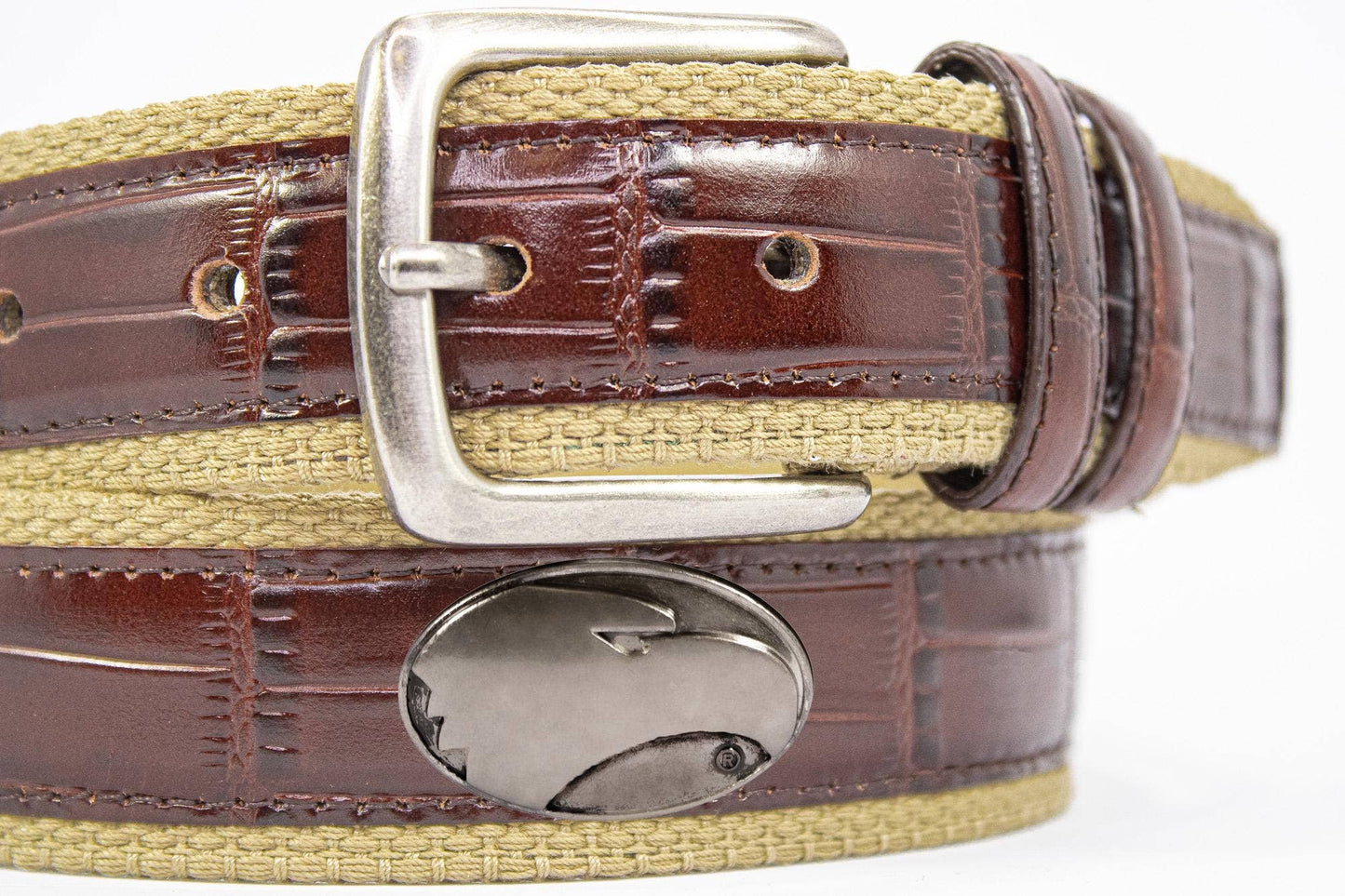 Georgia Southern Eagles Khaki Webbed Belt With Croc Leather Inlay