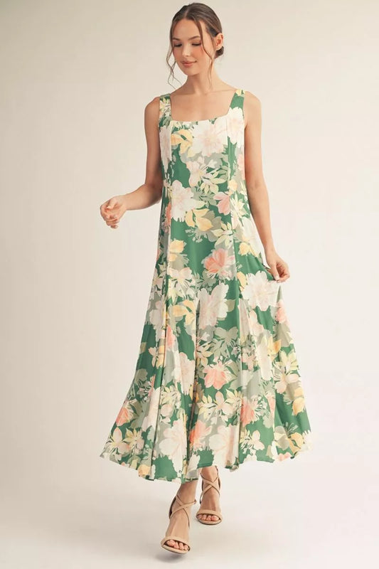 🌸 Square Neck Floral Print Flare Maxi Dress